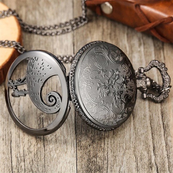 Nightmare Before Christmas Pocket Watch NEW Gloss Black Jack and Sally - Picture 4 of 4